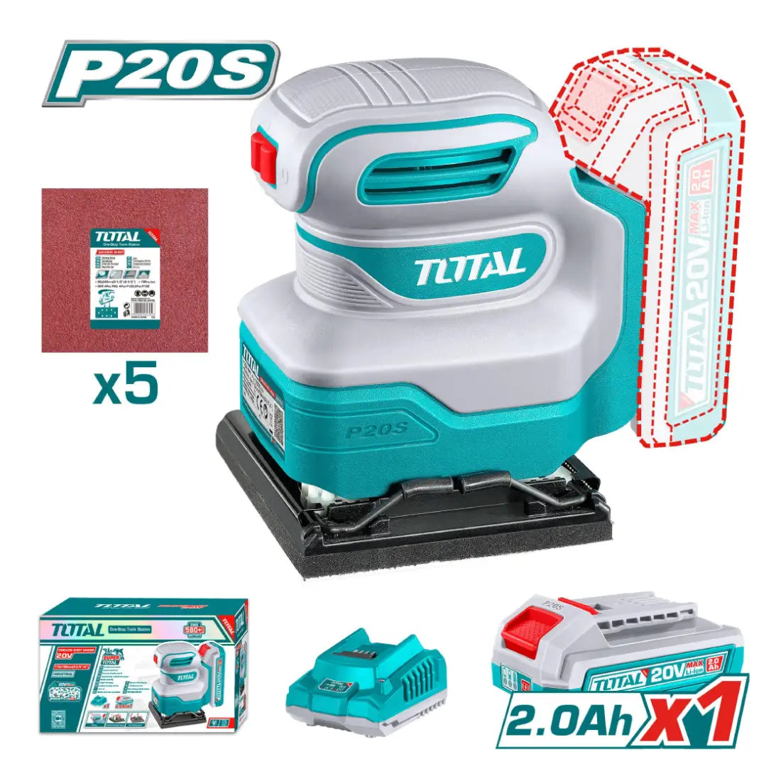 Total Tools Cordless Sheet Sander 20V 110×100mm TSHSLI20141