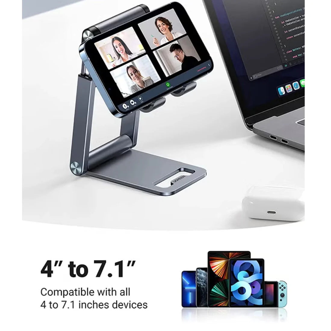 UGREEN Phone Stand Premium Metal Height Adjustable and Foldable Phone Holder for Desk LP263 - Grey