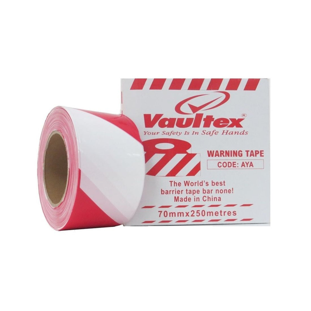 Vaultex AYA Warning Tape - Red & White, 70MM X 250 Meters