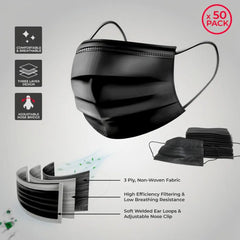 Vaultex BCM 3 Ply Disposable Non-Medical Mask, 50 pcs - Black - Slide 5