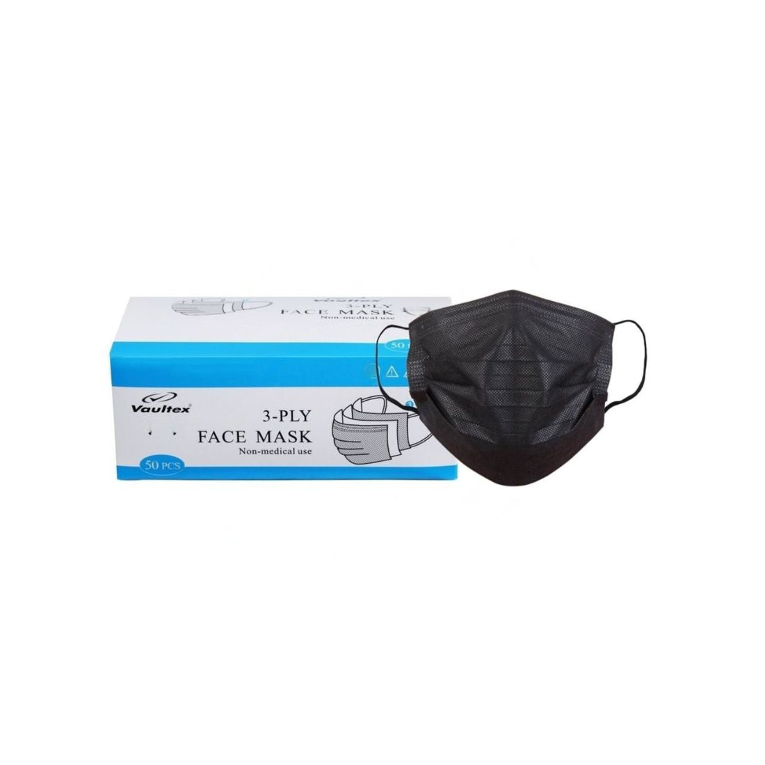 Vaultex BCM 3 Ply Disposable Non-Medical Mask, 50 pcs - Black