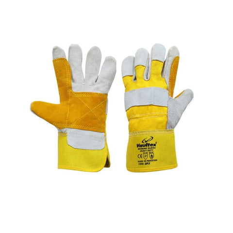 Vaultex DPX Double Palm Leather Gloves - Grey & Yellow