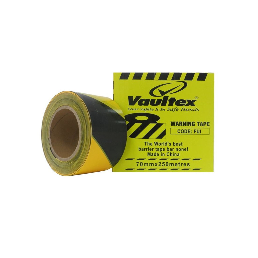 Vaultex FUI Warning Tape - Yellow & Black, 70MM X 250 Meters