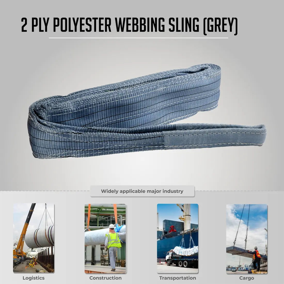 Vaultex IAL 2 Ply Polyester Webbing Sling - 5:1, Grey