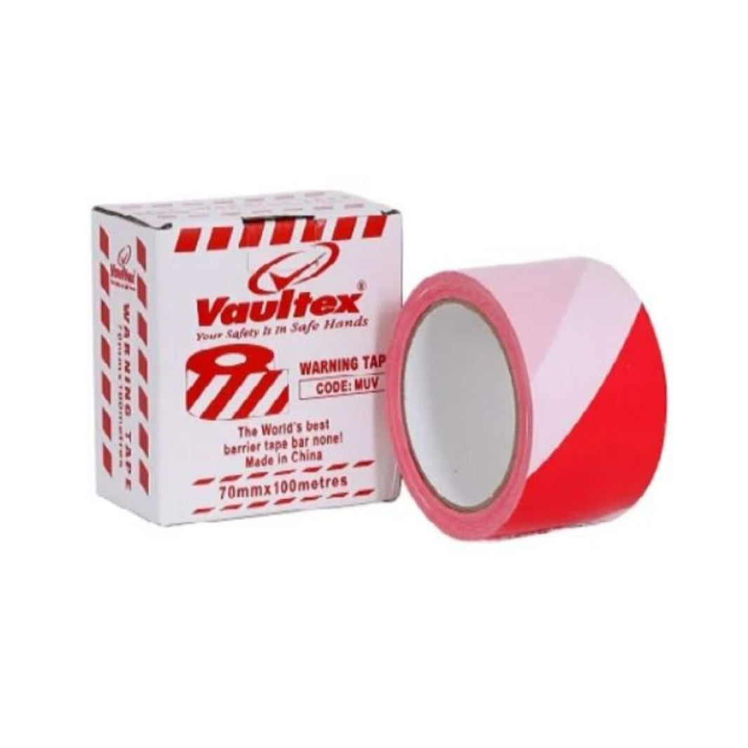 Vaultex MUV Warning Tape - Red & White, 70MM X 100 Meters