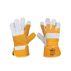 Vaultex NES Double Palm Leather Gloves - Yellow & Grey - Slide 1