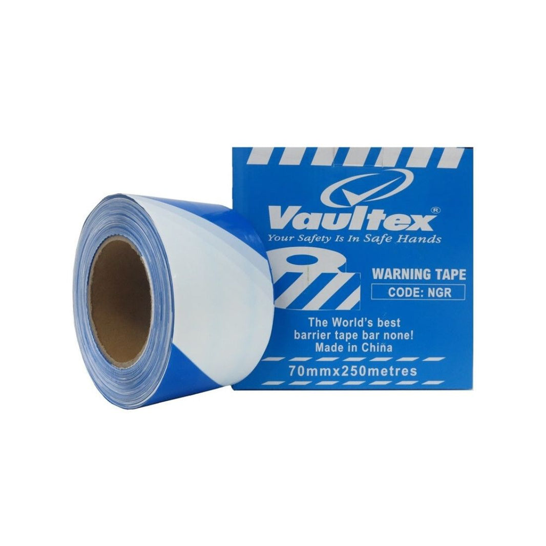 Vaultex NGR Warning Tape - Blue & White, 70MM X 250 Meters
