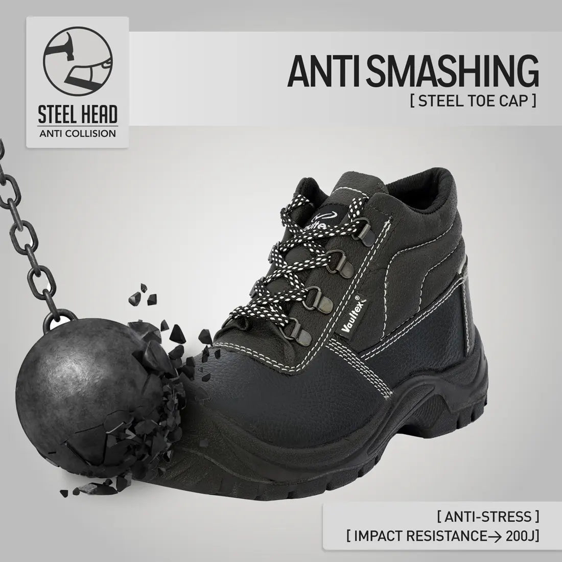 Vaultex PRI S1P High Ankle Safety Shoes - Black