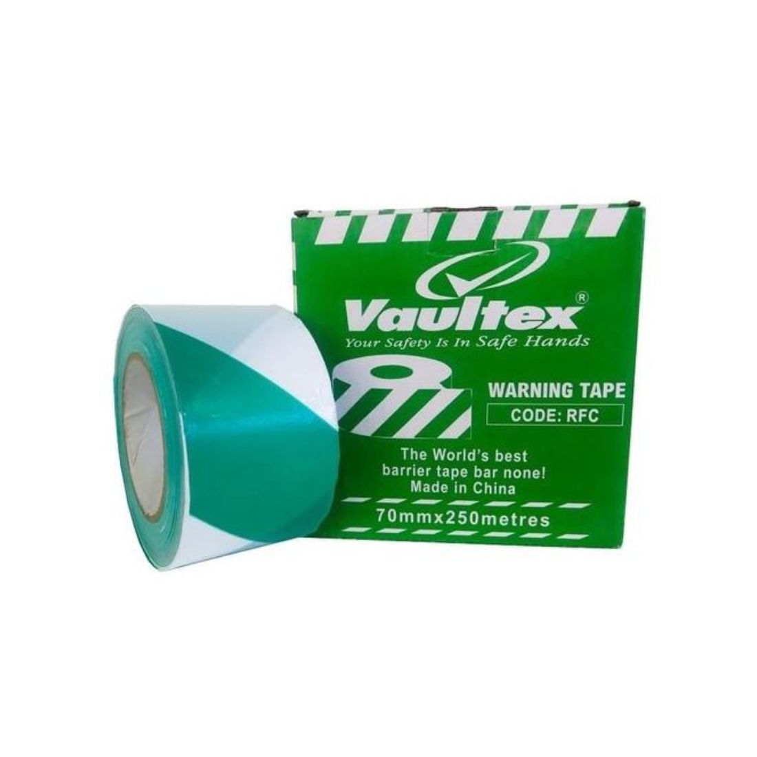 Vaultex RFC Warning Tape - Green & White, 70MM X 250 Meters