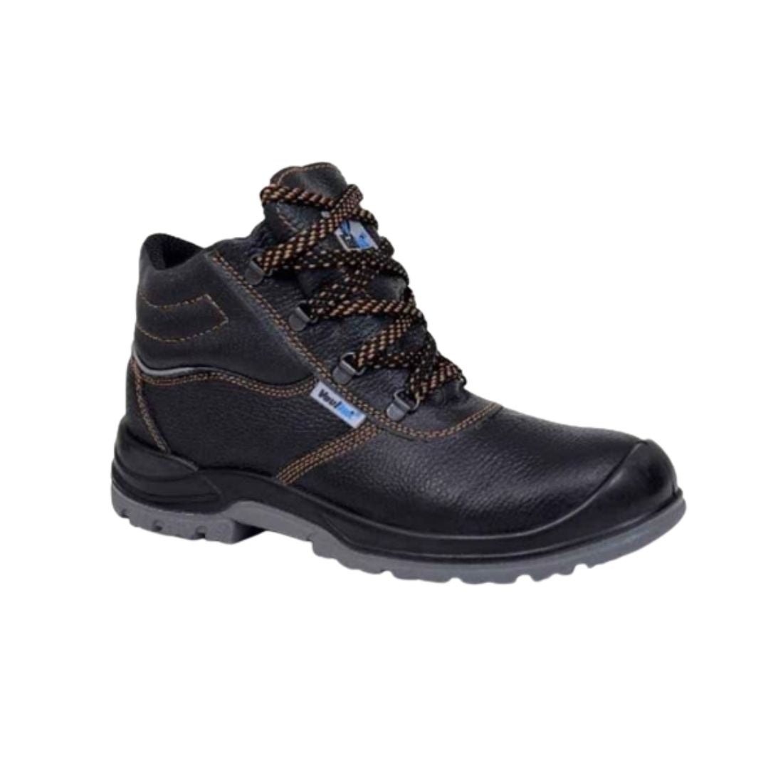 Black leather steel store toe combat boots