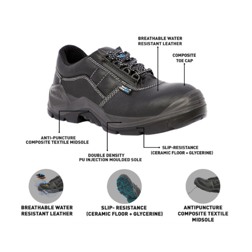 Vaultex Ultra Pro SMN Low Ankle Non-Metal Safety Shoes - Black