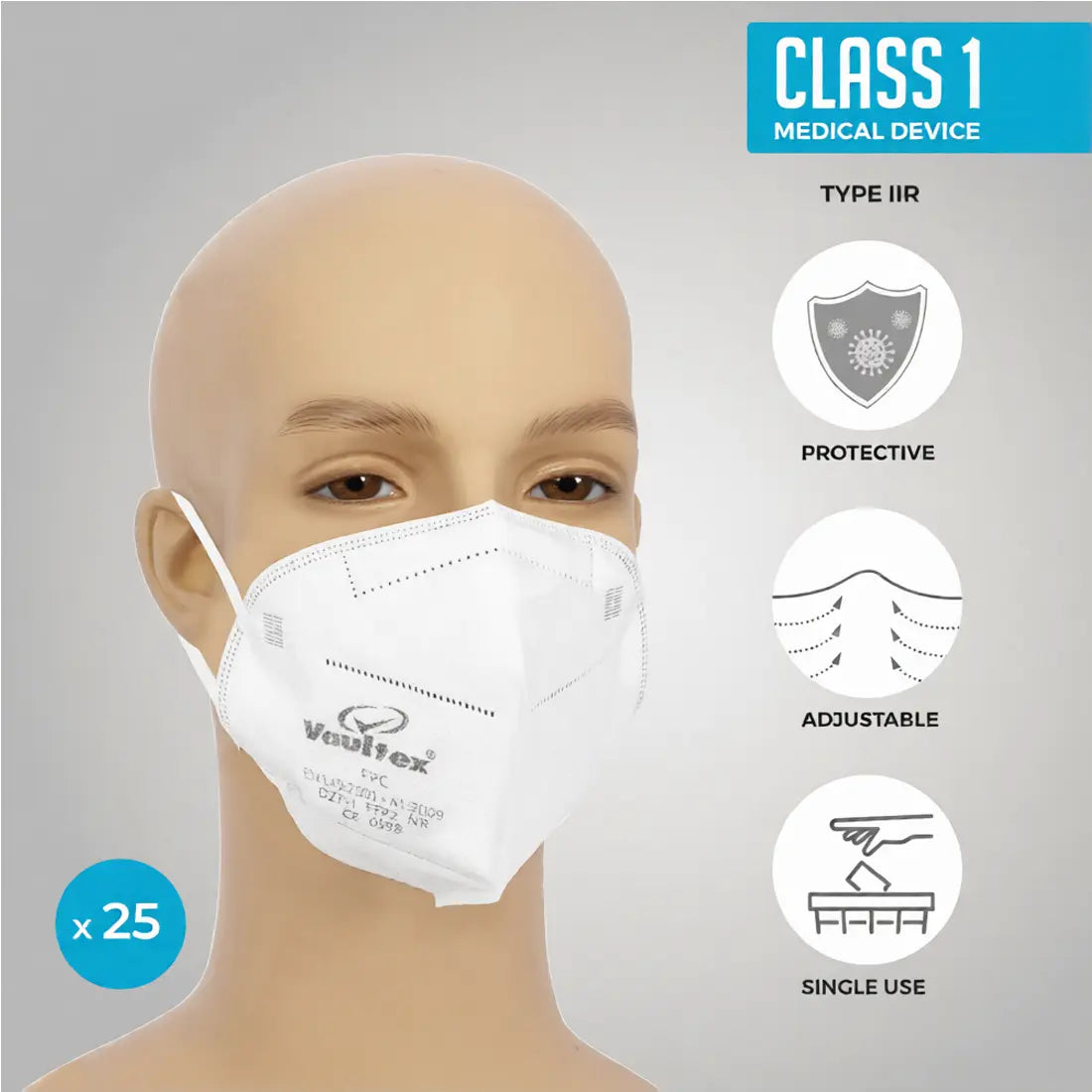 Vaultex FPC FFP2 Flat Fold Respirator Non-Medical Mask 25 pcs - White