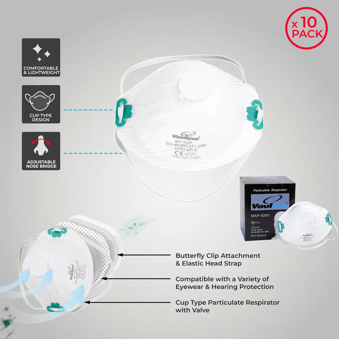 Vaultex MAP FFP2 Respirator With Valve 10 pcs - White