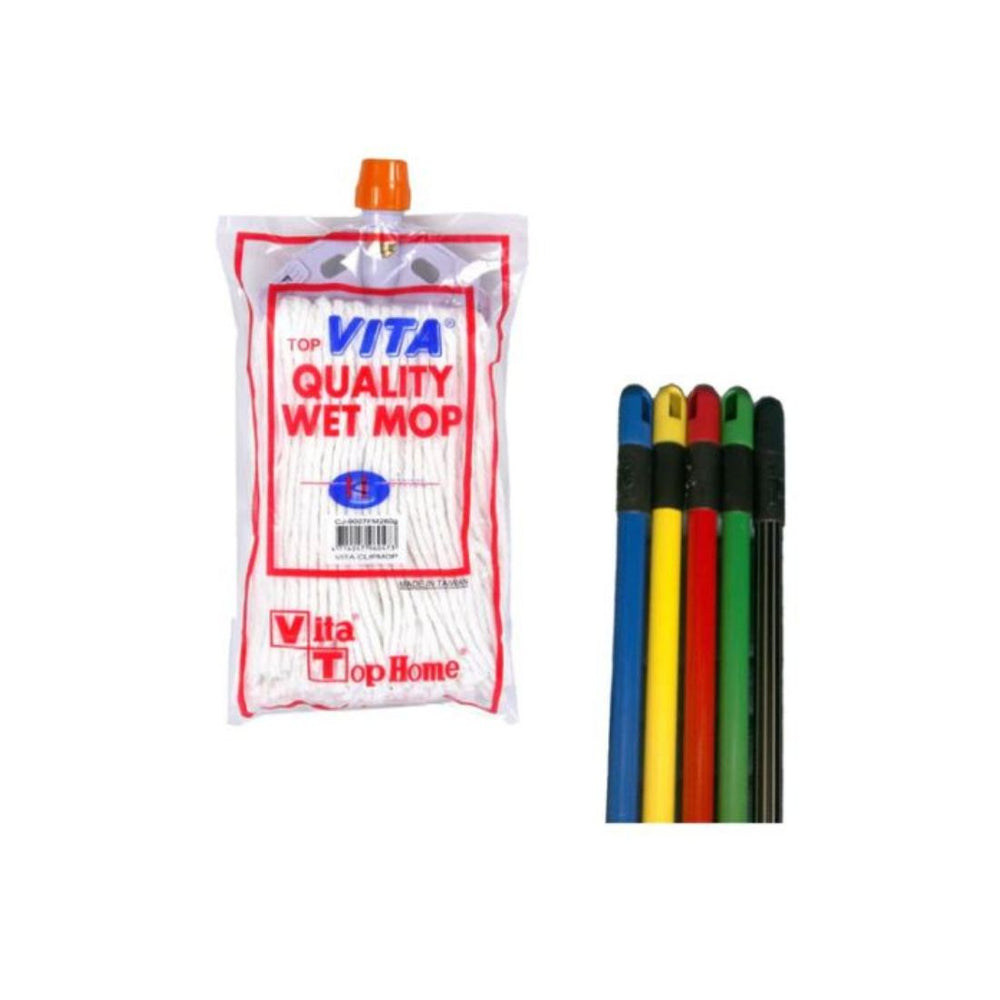 Vita Cotton Wet Mop with Holder & Metal Handle260gms CJ9007FM+MH - White