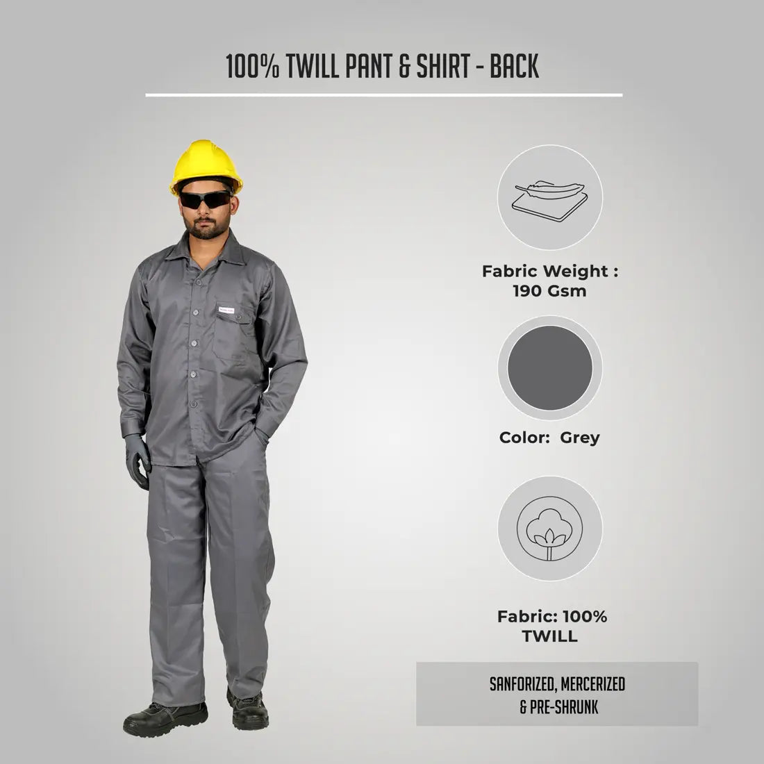 Workland ADG 100% Twill Pant & Shirt - Grey