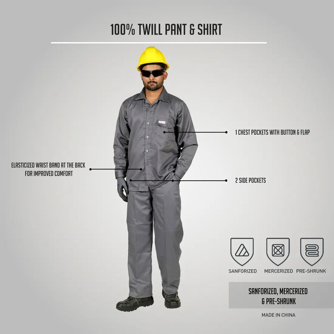 Workland ADG 100% Twill Pant & Shirt - Grey