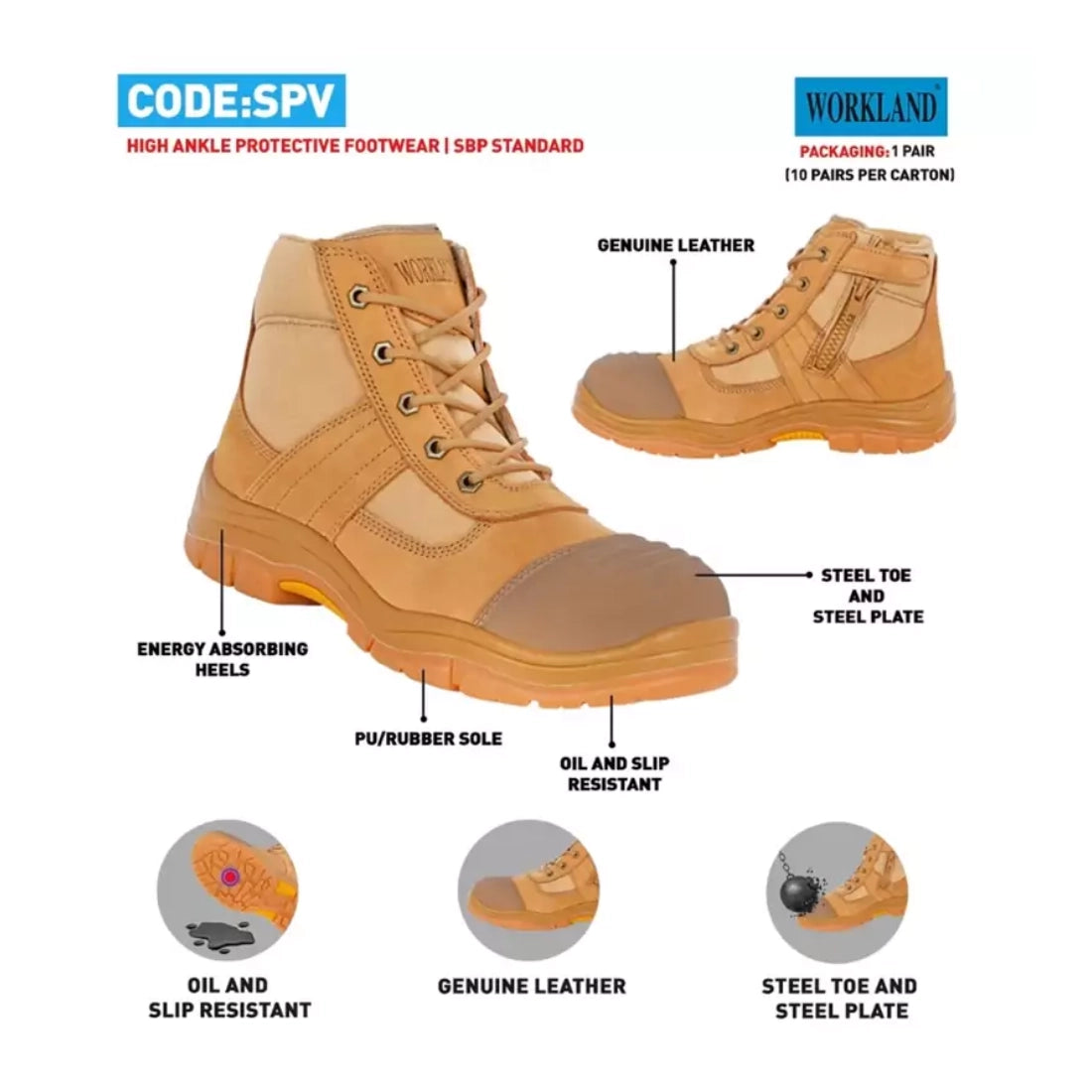 Workland SPV SBP High Ankle Protective Safety Shoe - Honey
