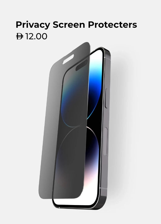 Privacy screen protector for smartphone providing anti-spy protection, displayed with price AED 12.00