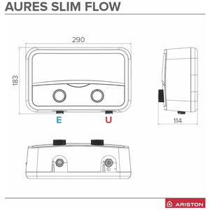 Ariston Aures SF 5.5 Slim Flow Instantaneous Water Heater, 5.5 kw White