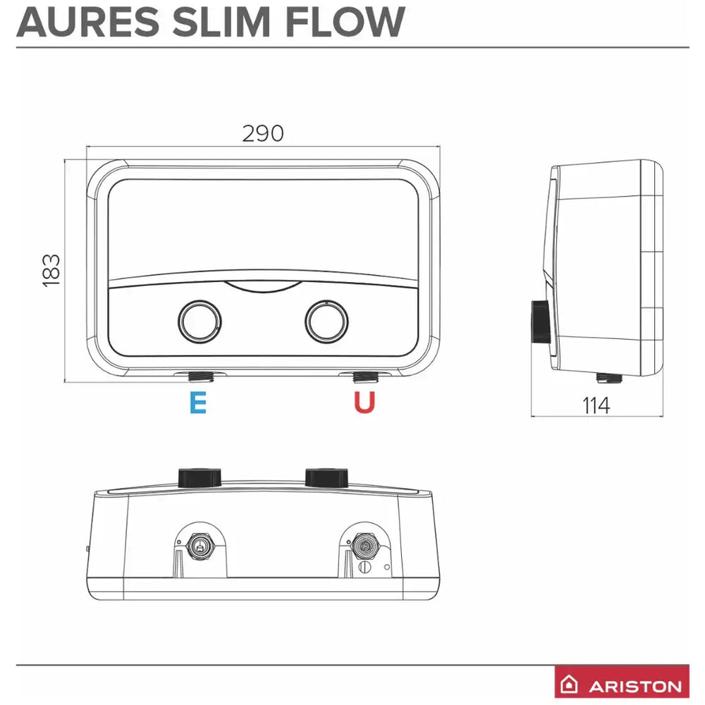Ariston Aures SF 5.5 Slim Flow Instantaneous Water Heater, 5.5 kw White