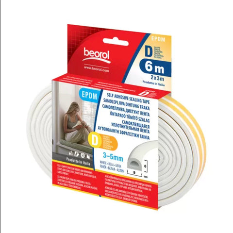 Beorol DBE6 Seal Strip D-Profile 6m - White