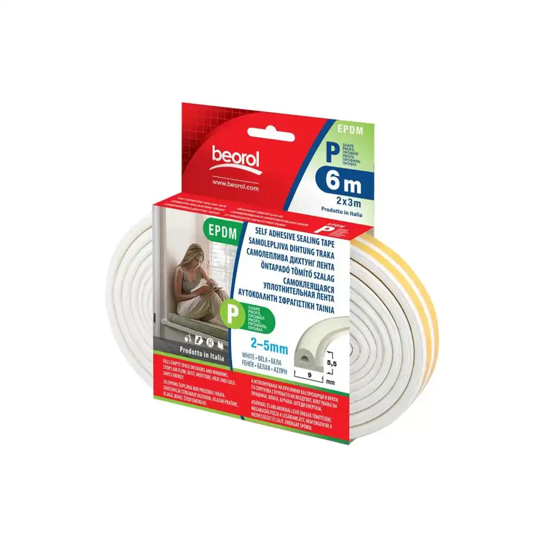 Beorol PBE6 Seal Strip P-Profile 6m - White