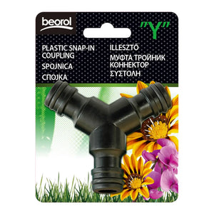 Beorol 'Y' Plastic Snap-in Coupling, Garden Hose Pipe Connector