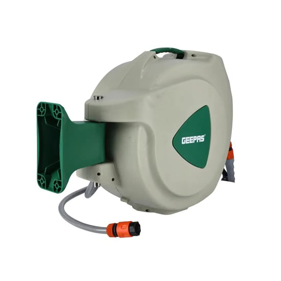 Geepas GWH59057 Auto-Retracting Water Hose Reel with Level Track and Swivel Mounting Bracket, 10m 1/2”