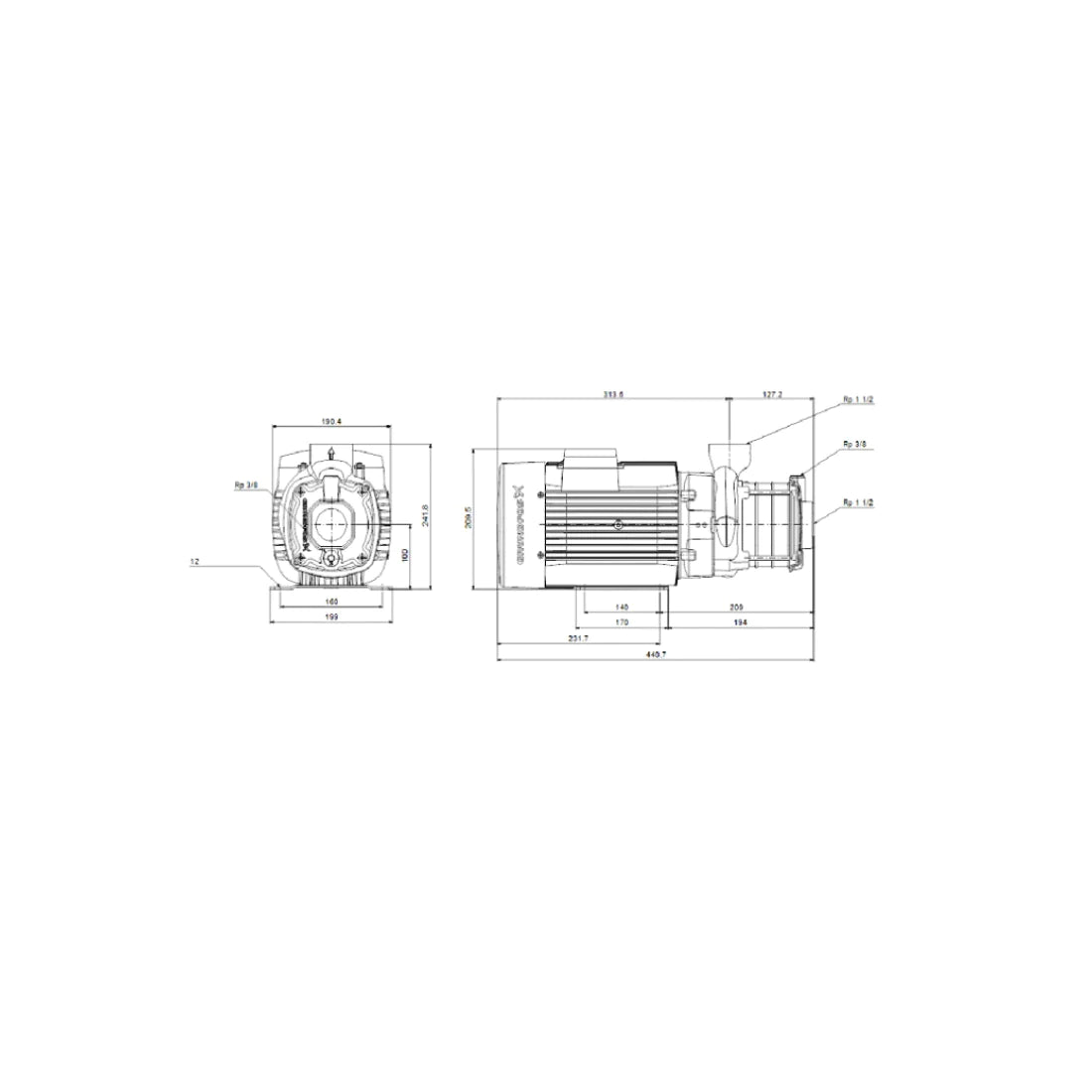 Grundfos Water Pump Horizontal Multistage Centrifugal 3HP 3Phase, CM10-3, 96806946