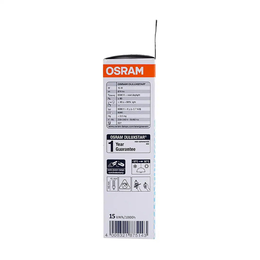 Osram Duluxstar CFL Bulb, Energy Saving Lamp 15W, 870lm, E27 Cool Day Light
