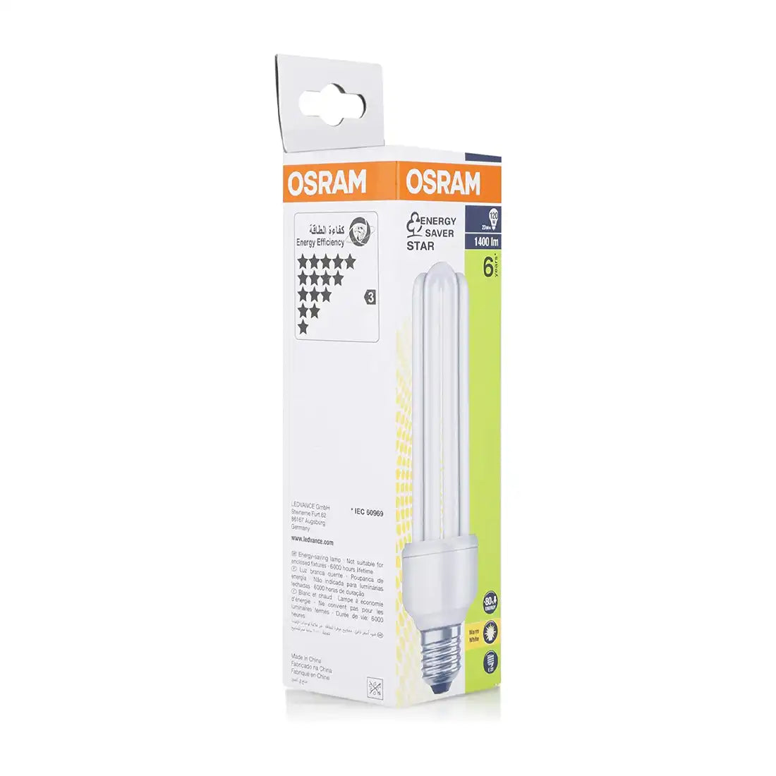 Osram Duluxstar Cool CFL Bulb, Energy Saving Lamp 23W, 1400lm, 2700K - Warm White