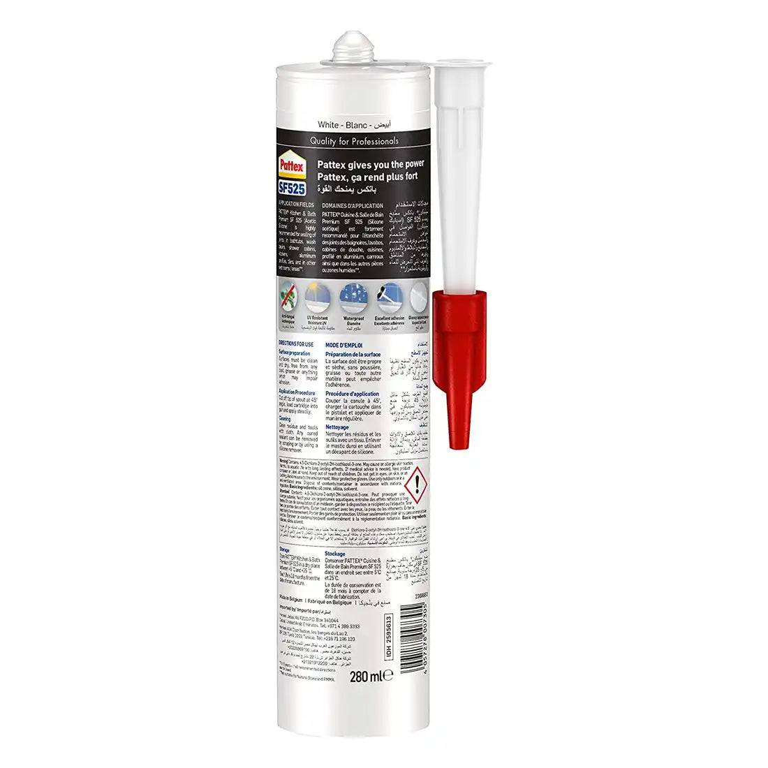 Pattex SF525 Kitchen & Bath Premium Silicone Sealant, 280ml - White