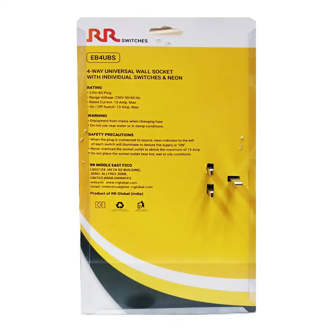 Rr Switch Socket RR EB4UBS 4 Way Wall Socket with Individual Switches in Dubai | UAE