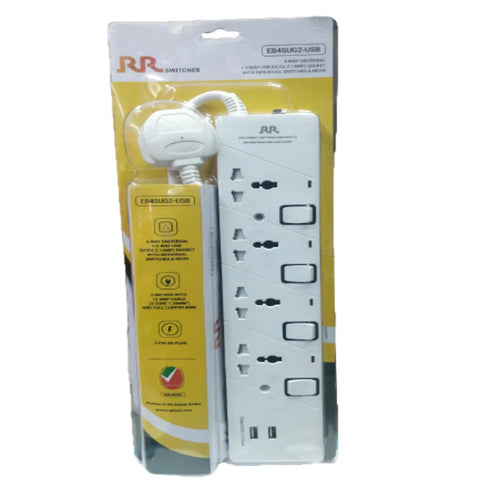 RR Global EB4SUG2 4 Way Universal & 2 USB Extension Cord, 5m