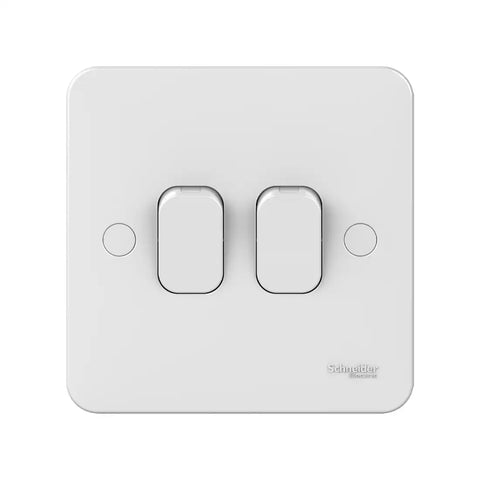 Schneider Electric Lisse 2 Way Plate Switch GGBL1022NIS, 2 Gangs 10AX - White