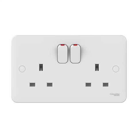 Schneider Electric Lisse Switched Socket GGBL3020NIS British Standard, 2 Gangs 13 A - White