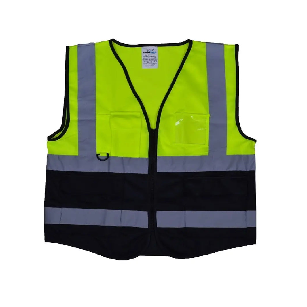 Vaultex BKM Reflective Fabric Vest with 4 Pockets Black & Yellow