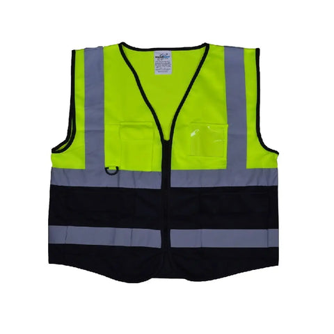 Vaultex BKM Reflective Fabric Vest with 4 Pockets - Black & Yellow